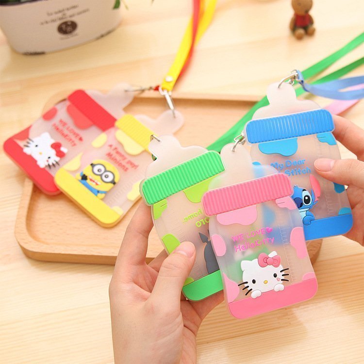 韓國創意可愛學生奶瓶卡套兒童立體公交卡套硅膠證件保護套帶掛繩