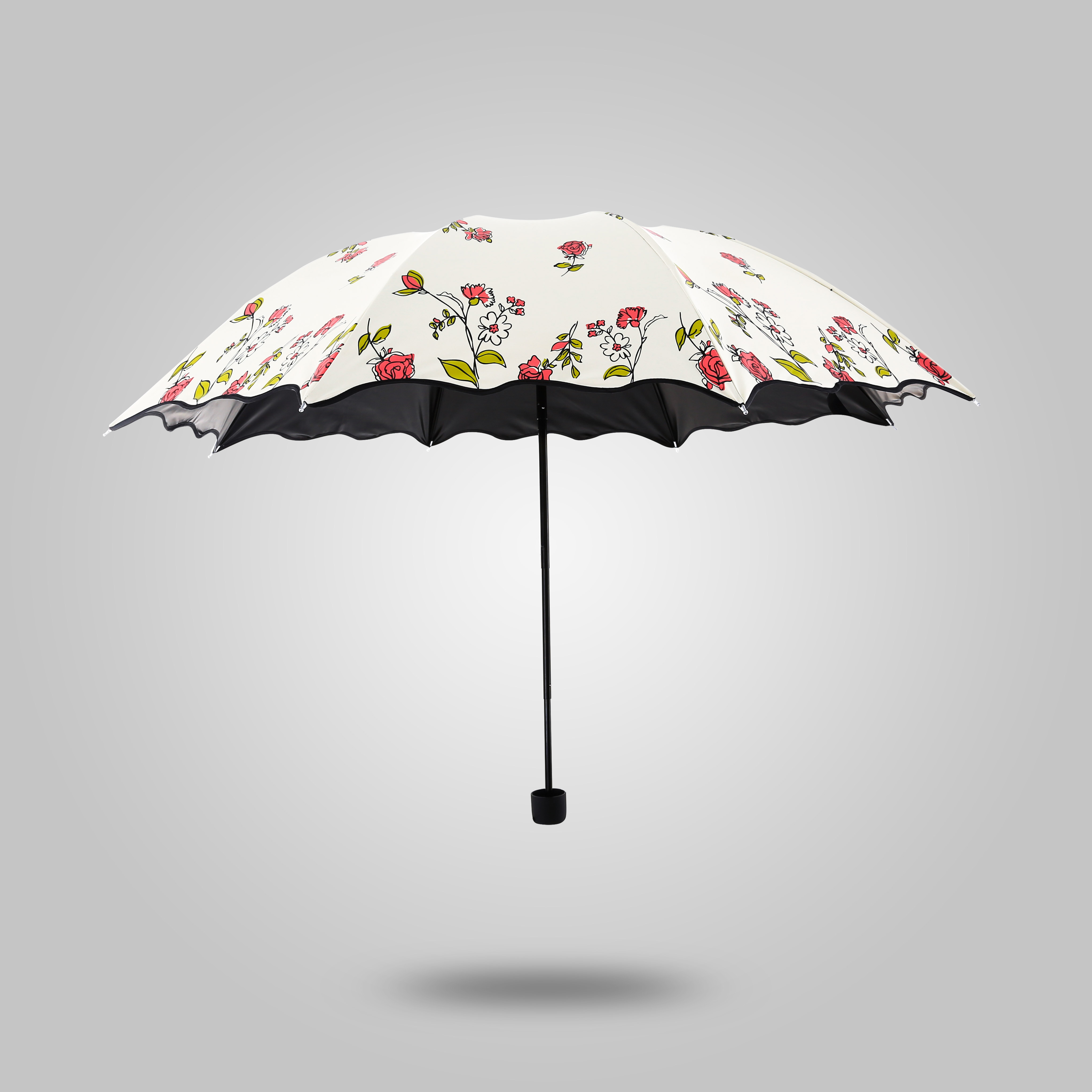 2017年新款廠家直銷玫瑰花雨傘學生傘精美黑膠太陽晴雨遮陽兩用傘