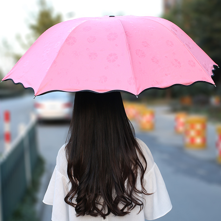 晴雨傘創意遇水開花防曬黑膠手機傘防紫外線太陽傘女士遮陽折疊傘