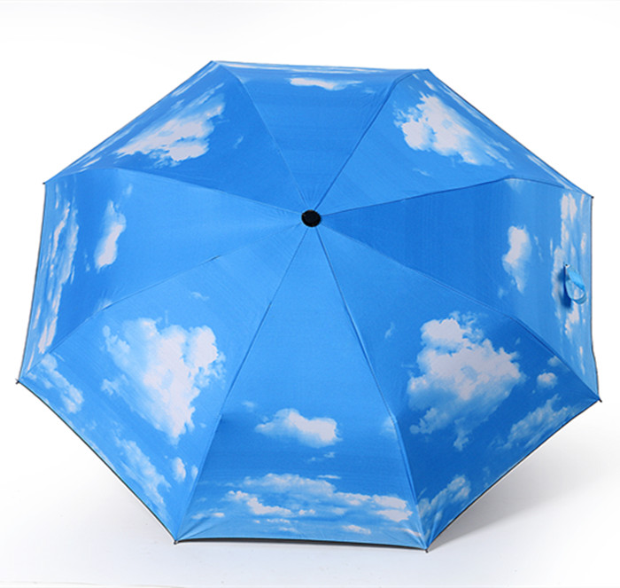 創意韓國藍天白云傘遮陽傘晴雨傘折疊兩用黑膠男女太陽傘防曬天空
