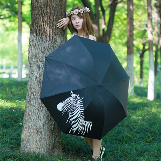 遇水變色斑馬三折折疊黑膠太陽傘防曬傘晴雨傘遮陽傘防紫外線