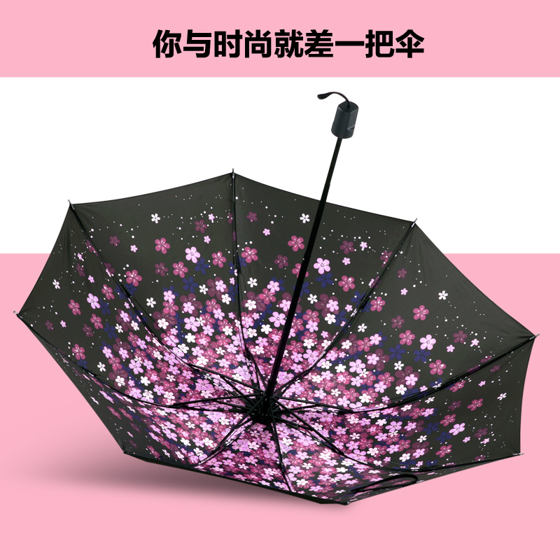 太陽傘遮陽防曬防紫外線黑膠小黑傘三折疊女韓國小清新晴雨傘兩用