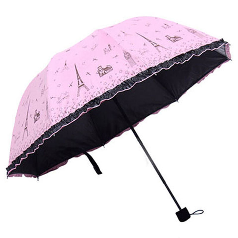 晴雨傘折疊三折太陽傘公主韓國女學生兩用黑膠防曬遮陽傘