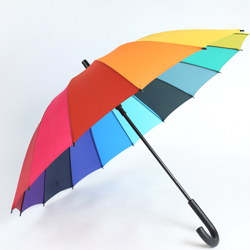 超大直桿彩虹傘創意清新長柄傘兩用晴雨傘男女防曬防紫外線遮陽傘
