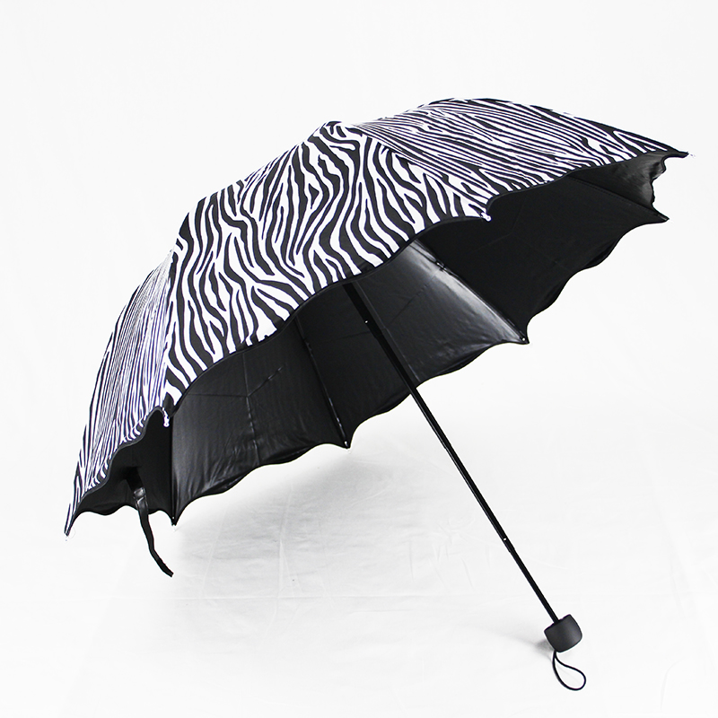 防曬太陽傘黑膠折疊三折晴雨傘女士用斑馬紋清新遮陽傘防紫外線
