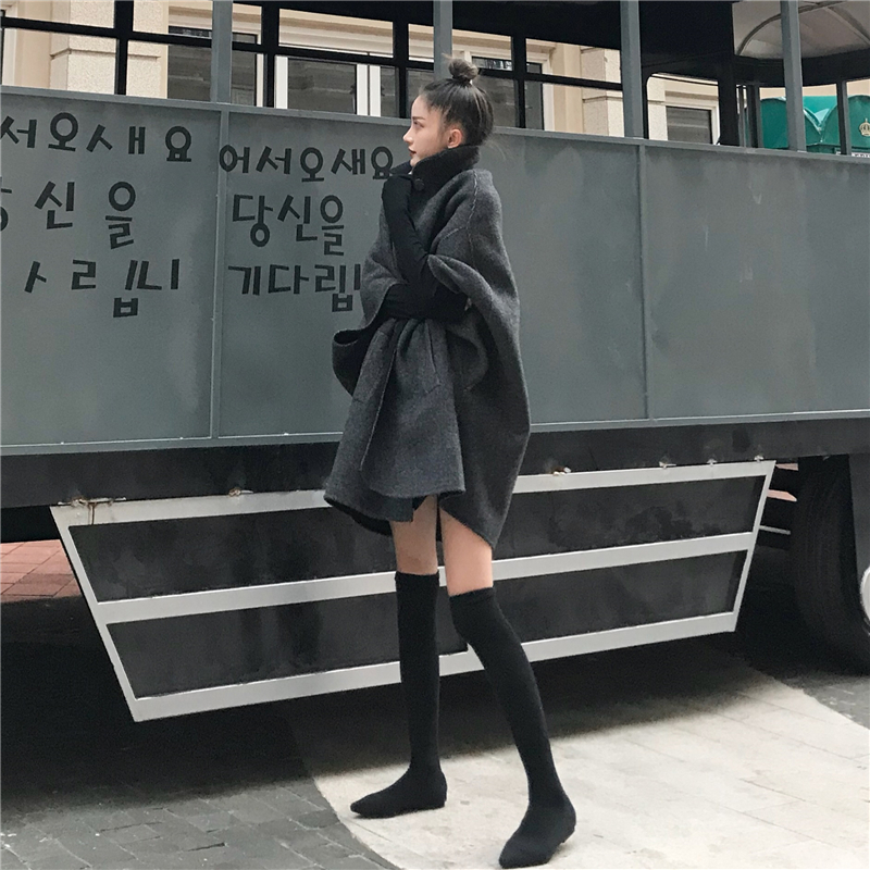 毛呢外套女冬季大衣女新款2018韓版時尚立領斗篷風中長款呢子上衣