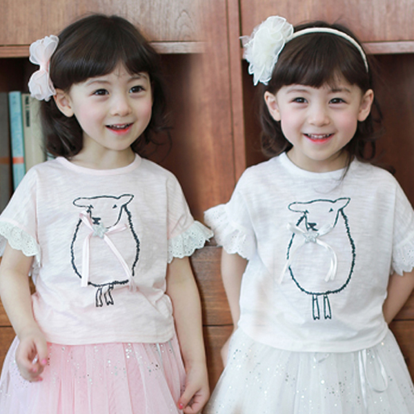 寶寶短袖T恤 夏裝韓版新款女童童裝兒童小羊上衣tx-5651