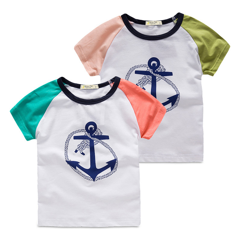 寶寶短袖T恤 夏裝韓新款男女童童裝兒童船錨上衣tx-5536