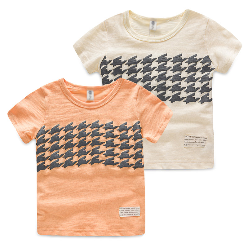 寶寶短袖T恤 夏裝韓版新款男童童裝兒童千鳥格上衣tx-5335