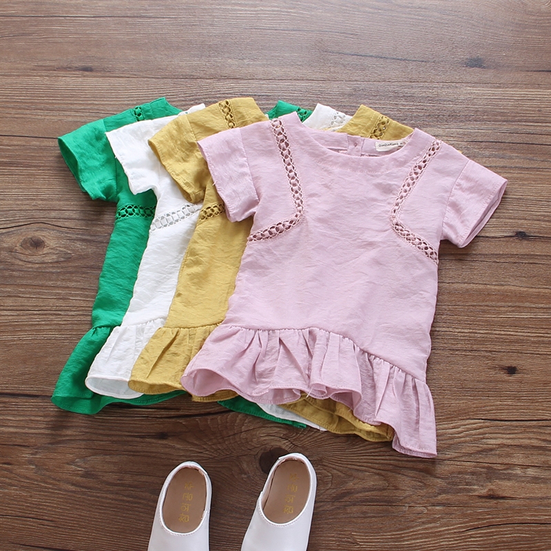 女童裝新品寶寶鏤空短袖襯衫夏季純棉造型裙衫嬰兒時尚襯衣服